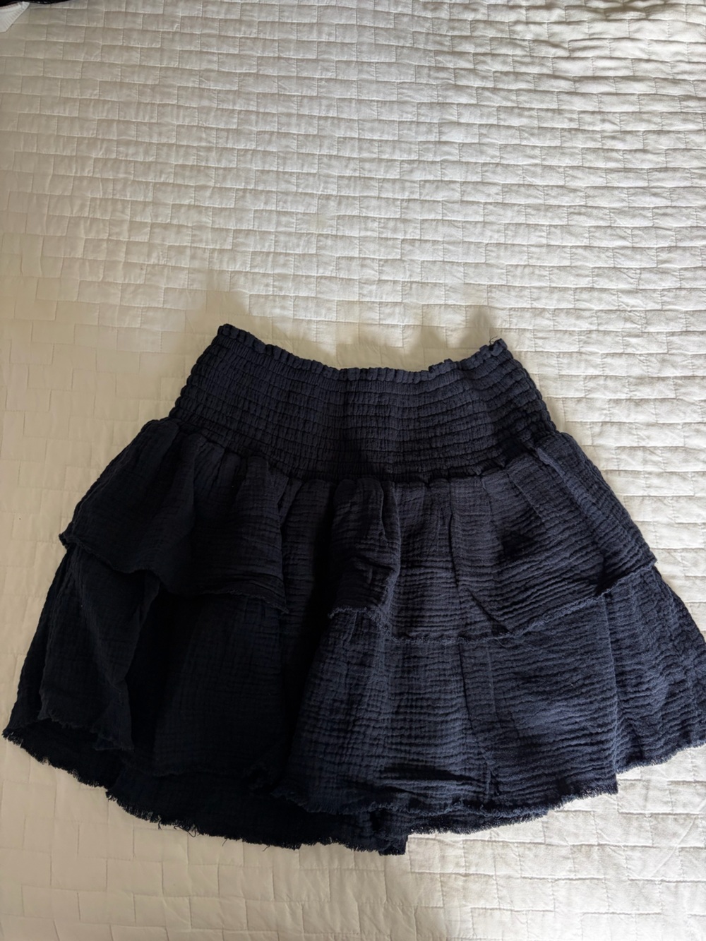 sundays Black Tiered Smocked Mini Skirt